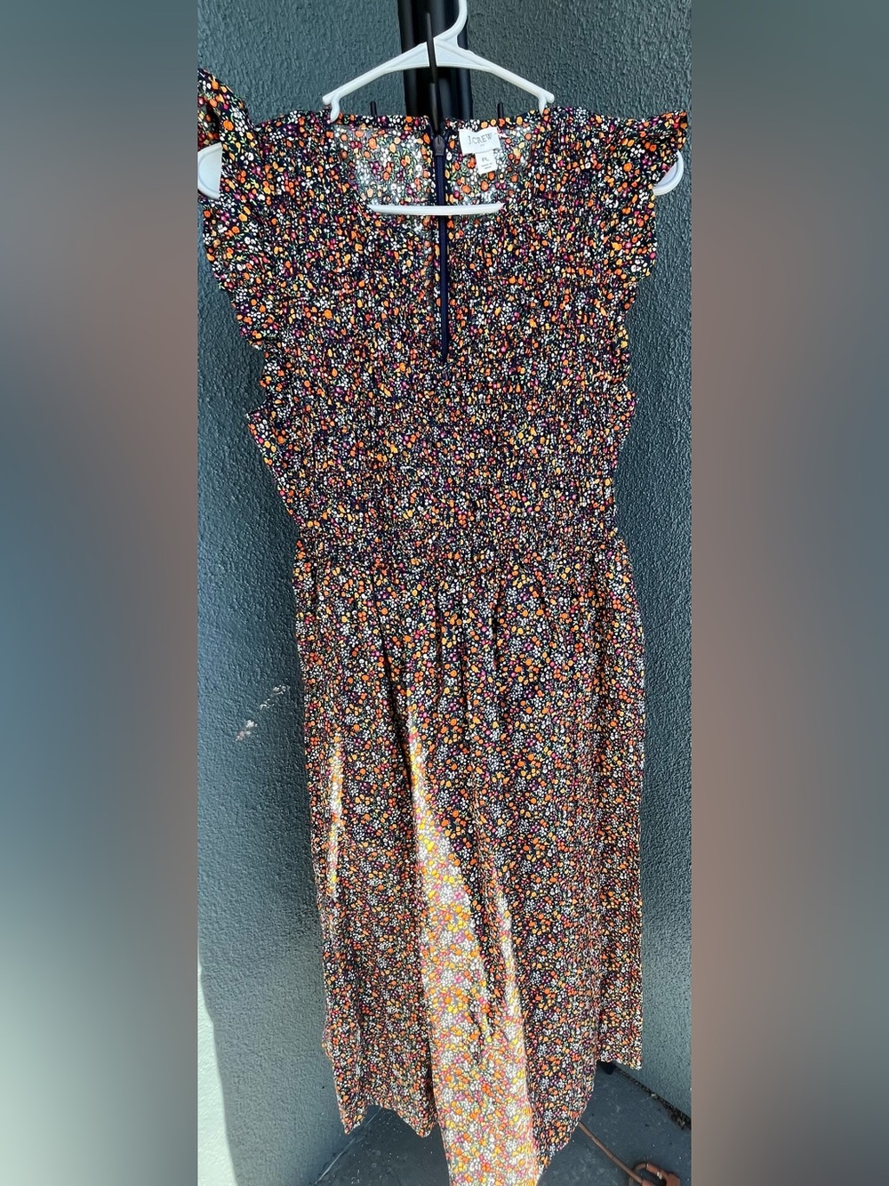 J.Crew Navy Blue/Floral Dress, Ruffle Sleeve, Sz PL